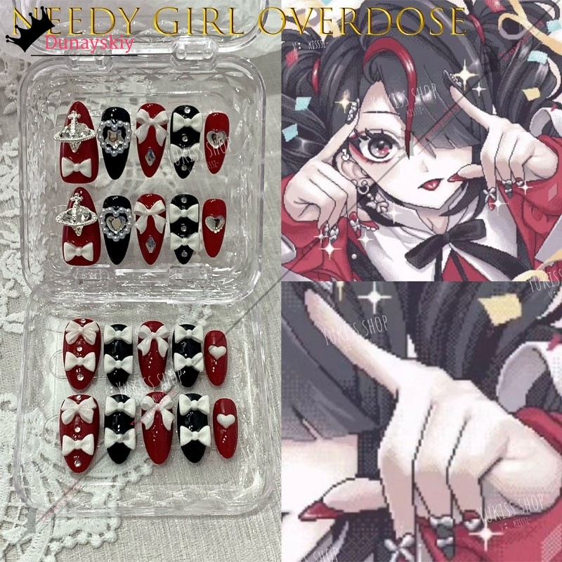 Nail Art - YiNuo*/ニーディーガールオーバードーズ ジライ・ケイ・アメちゃん Y2K カワイイ グリッターネイル アクリル製