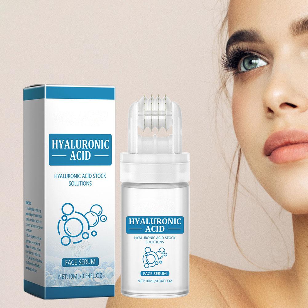 Hyaluronic Acid Facial Serum - ヒアルロン酸配合のフェイスセラム 10ml。ローラー型アプリケーター付き。保湿効果があり、軽い使用感で、毎日のスキンケアに最適なフェイスエッセンス。