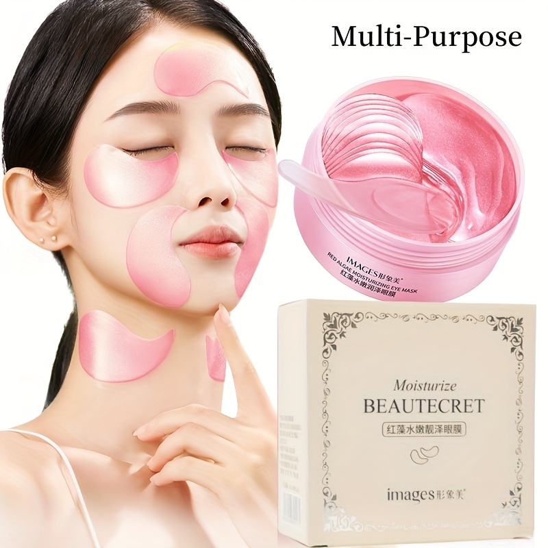 Collagen Under Eye Patches - 紅藻アイマスク60枚、多目的アイパッチ、紅藻エキス、ヒアルロン酸ナトリウム、その他の成分を配合、肌に潤いを与え、保湿します、優しいアイケア、透明で吸収しやすい質感、柔らかく密着し、輝きと潤いを与え、水分を閉じ込め、失われないようにし、目の周りの肌を潤し、ふっくらさせます、夜遅くまで起きている人のために適しています、愛する人やお母さんに贈ることができます。