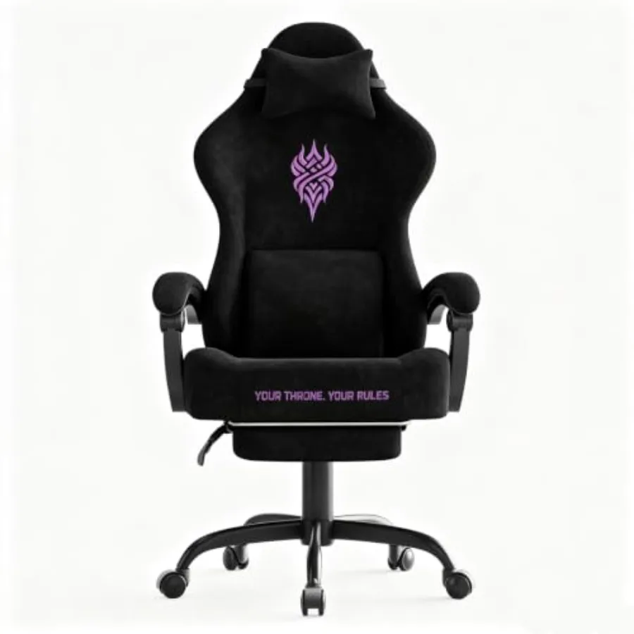Massage - ビデオゲーム愛好家やオフィスでの使用に適したゲーミングチェア。人間工学に基づいたデザインで、リクライニング機能、フットレスト、マッサージ機能を備えた、黒いベルベット生地を使用。