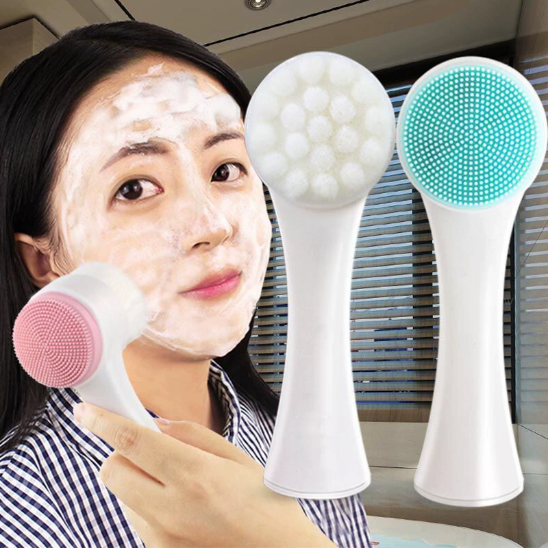 Silicone Face Scrubber Electric - 2-in-1両面ソフトシリコン洗顔ブラシ、優しく角質除去、毛穴の奥まで洗浄、黒ずみ除去のための手動フェイススクラバー