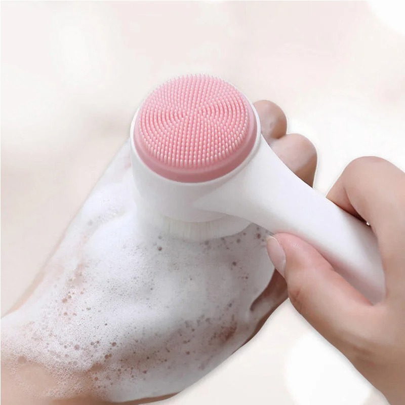 Silicone Face Scrubber Electric - 3D 両面手動洗顔ブラシソフトシリコン毛深い毛穴洗浄角質除去洗顔ブラシ美容ケア
