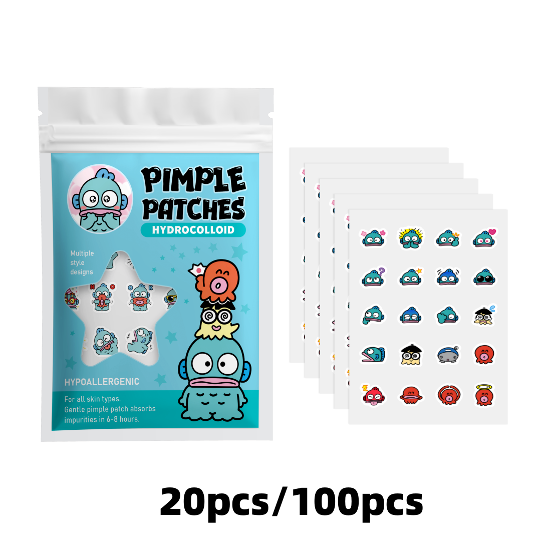 Hydrocolloid Pimple Patch - 100/20個入りのかわいいカクレクマノミのハイドロコロイドニキビパッチ、防水ニキビ跡カバー、優しいフェイスステッカー、楽しいデザイン。