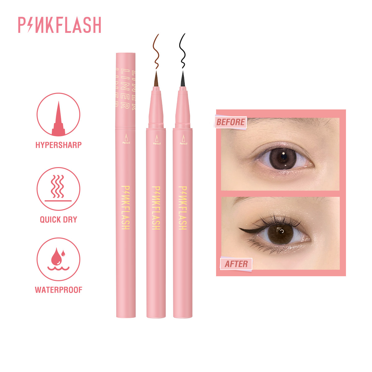 Waterproof Liquid Eyeliner Pen - ピンクフラッシュ黒液体アイライナーペンシル防水長期的な速乾性スムーズなメイク女性美容ツール極細ペン