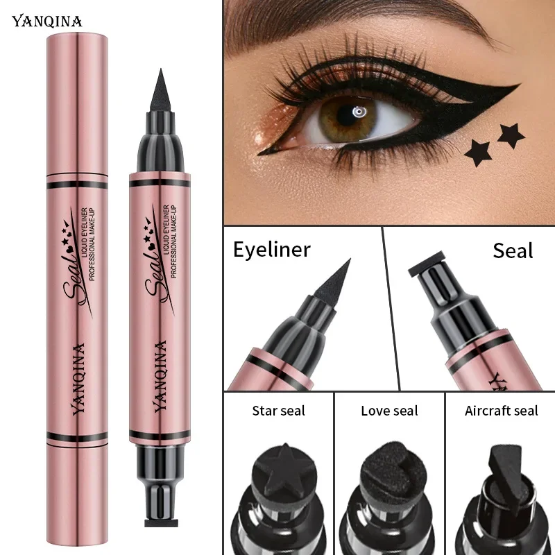 Waterproof Liquid Eyeliner Pen - アイライナースタンプシールペン長持ち防水速乾性ダブルエンドアイライナー液体黒鉛筆メイクアップ女性用化粧品