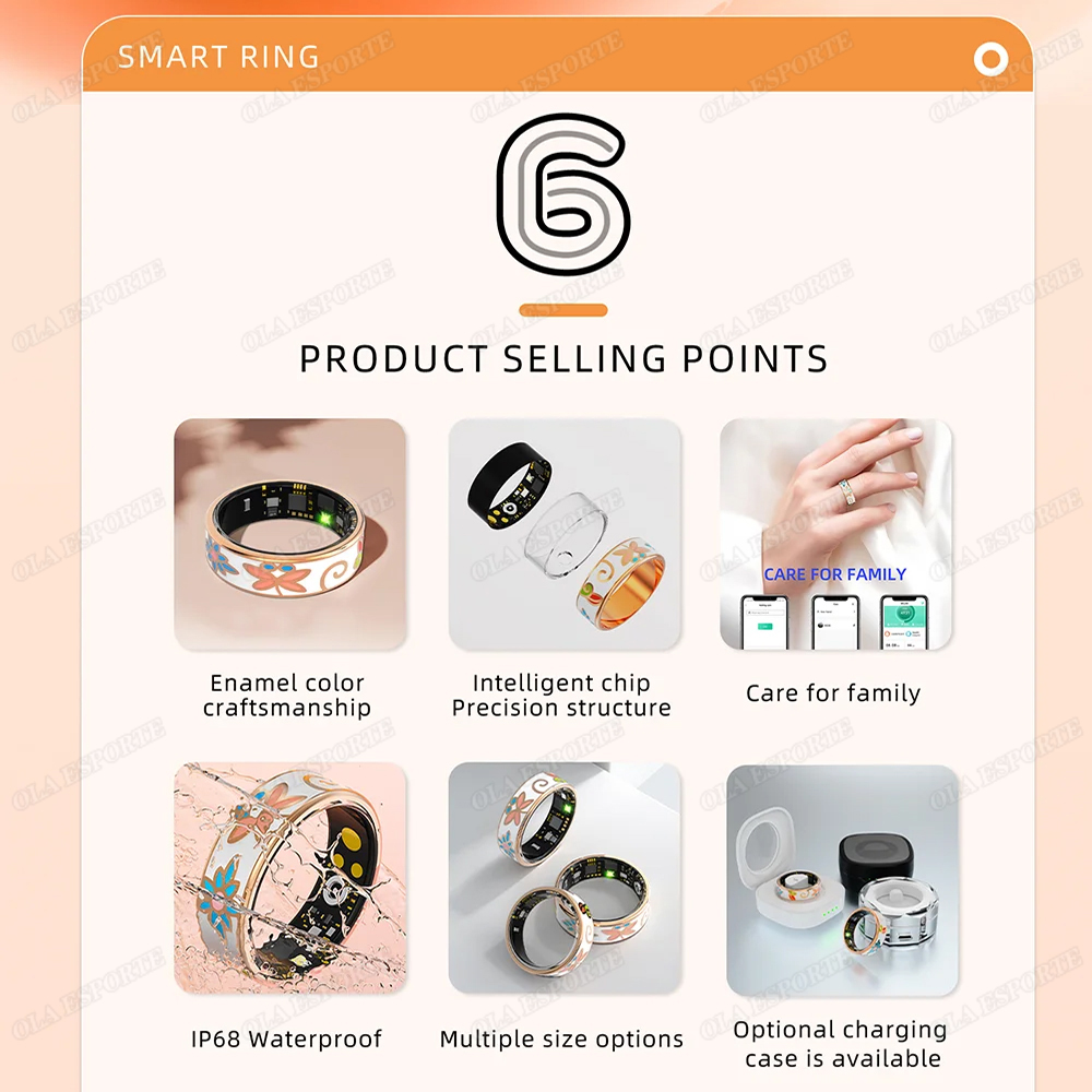 新しいエナメル職人技スマートリング女性用睡眠モニター血中酸素 - Health Monitors のレビューと価格