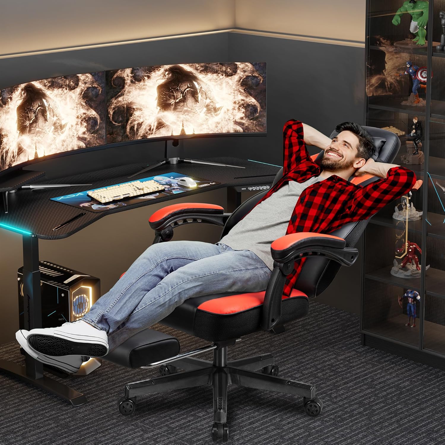 フットレスト付きゲーミングチェア、マッサージランバーサポート - Massage のレビューと価格